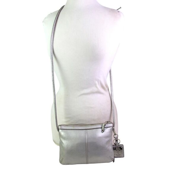 Tignanello SILVER GENUINE LEATHER ORGANIZER X-BODY SHOULDER BAG HANDBAG PURSE - Picture 7 of 16